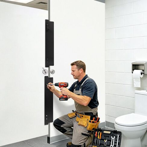 Bathroom Stall Privacy Strip with Metal Hooks, 17.3" X 3.8" Bathroom Partition Gap Filler, Black Toilet Partition Privacy Cover for Public Restroom(4 PCS,Black,17.3" X 3.8") in Kuwait