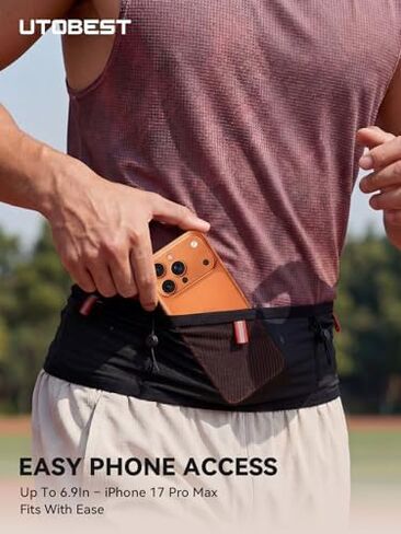 UTOBEST Running Belt for Men & Women, Bounce-Free Running Waist Pack Fits All Phones, 4-Pocket No Zipper Trail Running Belt With 500ml Soft Flask, Pole Carry Straps for Race, Trail (B7 Pro-Black, XL) in Kuwait