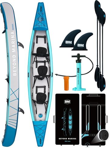 BEYOND MARINA Inflatable Kayak 1 & 2 & 3 Person Adult- Full Drop Stitch Kayak with Aluminum Paddles, Seats, Footrests, Pump, Fins in Kuwait
