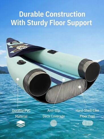 Niphean نفخ قوارب الكاياك 2 شخص، 12'6 "Tandem Kayak بسعة 500 رطل، تصميم ثابت من 3 غرف، أرضية بغرز متدلية، مع حوامل لصيد الأسماك، قاعدة كاميرا، مقاعد قوارب الكاياك للبحيرات، والتجول، وصيد الأسماك in Kuwait