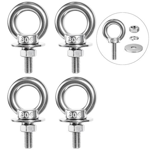 Aheucndg Heavy Duty Eye Bolts with Nuts, 304 Stainless Steel Eye Bolt x 4Pack, for Patio Swing, Hammock, Gym, Hanging Clotheslines and Hang Tie Down Outdoor (5/16"x1"xM8) in Kuwait