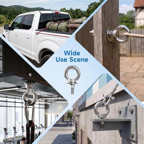 Aheucndg Heavy Duty Eye Bolts with Nuts, 304 Stainless Steel Eye Bolt x 4Pack, for Patio Swing, Hammock, Gym, Hanging Clotheslines and Hang Tie Down Outdoor (5/16"x1"xM8) in Kuwait