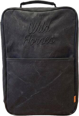 حقيبة أحذية الجولف Wild Horses - قماش مشمع ممتاز بوزن 12oz مع تهوية - منشفة صغيرة مجانية وقرن حذاء - سهل المسح من الداخل - تخزين حقيبة أحذية السفر المقاومة للماء - للرجال والنساء حتى مقاس 14 - أسود in Saudi Arabia
