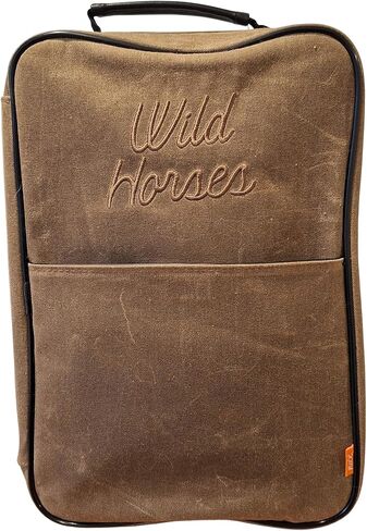 حقيبة أحذية الجولف Wild Horses - قماش مشمع ممتاز بوزن 12oz مع تهوية - منشفة صغيرة مجانية وقرن حذاء - سهل المسح من الداخل - تخزين حقيبة أحذية السفر المقاومة للماء - للرجال والنساء حتى مقاس 14 - أسود in Saudi Arabia