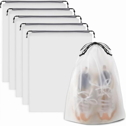 Travel essentials,Waterproof Travel Drawstring Shoe Bags for Packing, Storage, Travel Essentials for Men and Women, 15.7 x 11.8 inches, Clear, 5 pieces in Kuwait
