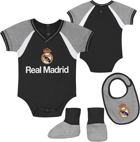 Outerstuff Real Madrid Unisex Baby Mini Meringue Creeper, Bib & Sock Set – Official Licensed Soccer Apparel in Kuwait