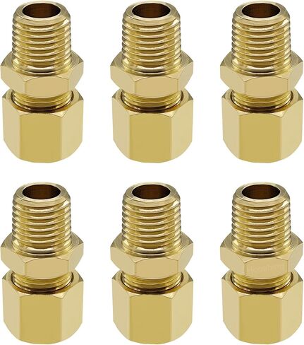 Hoashing 6 قطعة تركيبات أنبوب ضغط النحاس 1/4 "OD Compssion x 1/4" NPT ذكر موصلات الاتحاد المستقيمة in Kuwait