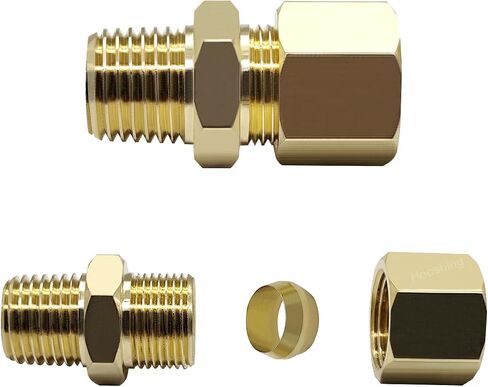 Hoashing 6 قطعة تركيبات أنبوب ضغط النحاس 1/4 "OD Compssion x 1/4" NPT ذكر موصلات الاتحاد المستقيمة in Kuwait
