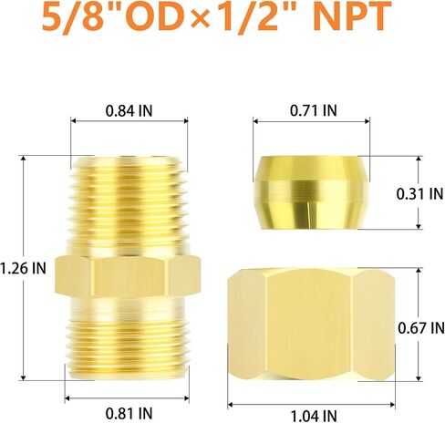 GASHER 10 قطع من موصل تركيب أنابيب ضغط النحاس، 3/16 بوصة أنبوب OD x 1/4 بوصة موصل ذكر NPT in Kuwait