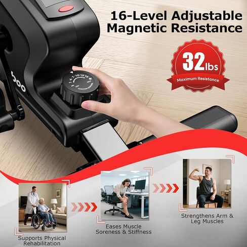 pooboo Under Desk Bike Pedal Exerciser, Quiet Magnetic Mini Exercise Bike with 16 Resistance Levels, Arm & Leg Workout, Resistance Bands & Non-Slip Mat for Home Office Therapy in Kuwait