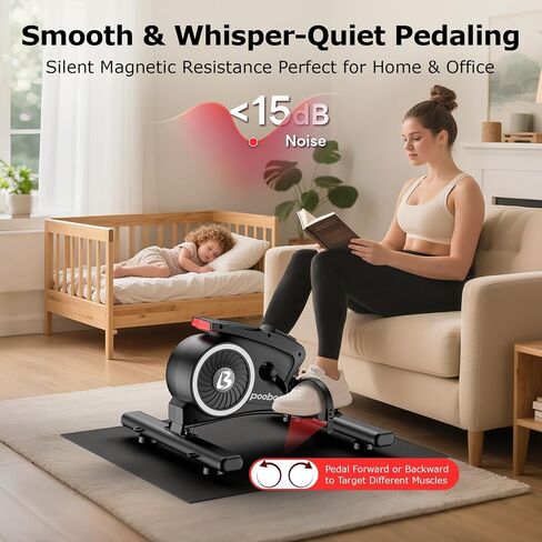 pooboo Under Desk Bike Pedal Exerciser, Quiet Magnetic Mini Exercise Bike with 16 Resistance Levels, Arm & Leg Workout, Resistance Bands & Non-Slip Mat for Home Office Therapy in Kuwait
