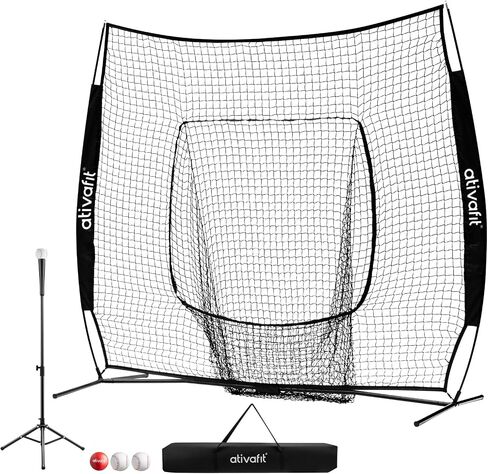 Ativafit 7x7 Baseball Practice Net - Portable Pitching & Batting Training Net with Hung Net*2 - Easy Setup Baseball Net - Includes, Practice Balls*3, Batting Tee*1, Carry Bag*1 in Kuwait