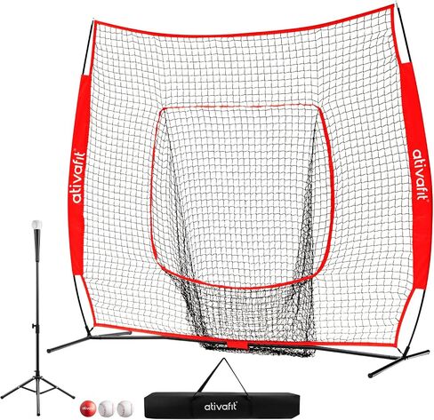 Ativafit 7x7 Baseball Practice Net - Portable Pitching & Batting Training Net with Hung Net*2 - Easy Setup Baseball Net - Includes, Practice Balls*3, Batting Tee*1, Carry Bag*1 in Saudi Arabia