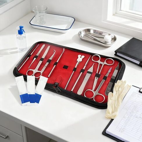 11 Pcs Suture Practice Kit for Healthcare Students, Clinical Instruments Set with Blades and Large Silicone Pad, 14 Pre Cut Wounds, Stainless Steel Tools, Training Set for Wound Closure in Kuwait