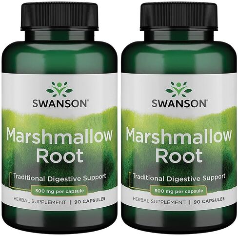 Swanson Marshmallow Root Healthy يدعم وظيفة الجهاز التنفسي الدعم الهضمي 500 ملليغرام 90 كبسولة (2 حزمة) in Kuwait