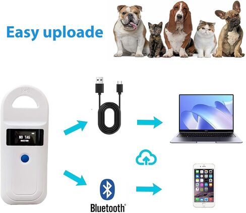DAWEI Pet Dog Cat قارئ الرقائق الدقيقة، بلوتوث معرف الحيوان الضال 134.2 كيلو هرتز 125 كيلو هرتز 15 رقمًا تسجيل رقاقة الحيوان RFID الرقائق الدقيقة الماسح الضوئي in Kuwait