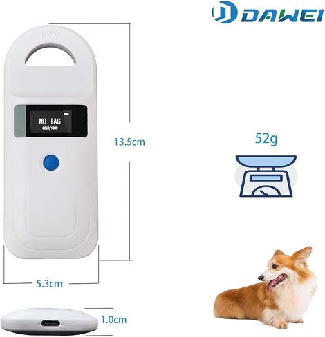 DAWEI Pet Dog Cat قارئ الرقائق الدقيقة، بلوتوث معرف الحيوان الضال 134.2 كيلو هرتز 125 كيلو هرتز 15 رقمًا تسجيل رقاقة الحيوان RFID الرقائق الدقيقة الماسح الضوئي in Kuwait