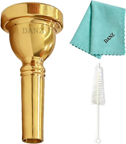 Tenor Trombone Mouthpiece 6 1/2AL Gold Plated with Cleaning Cloth & Mouthpiece Brush - Brass Base for Orchestra & Band in Kuwait