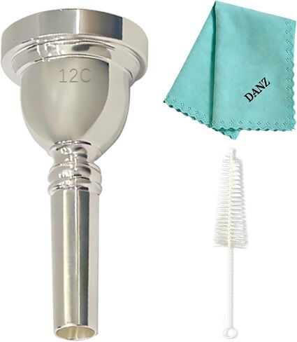 Alto Trombone Mouthpiece 12C Silver Plated with Cleaning Cloth & Mouthpiece Brush - Brass Base for Band & Daily Practice in Kuwait