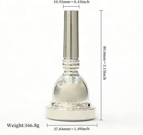 Alto Trombone Mouthpiece 12C Silver Plated with Cleaning Cloth & Mouthpiece Brush - Brass Base for Band & Daily Practice in Kuwait