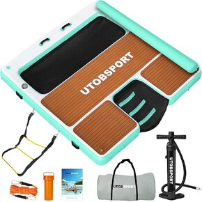 UTOBSPORT Inflatable Floating Dock 8X8 FT Floating Rafts with Water Ramp & Water Hammock Floating Island/Floating Platform, Wood Grain Non - Slip Surface, Ideal for Pool, Ocean, Lakes in Kuwait
