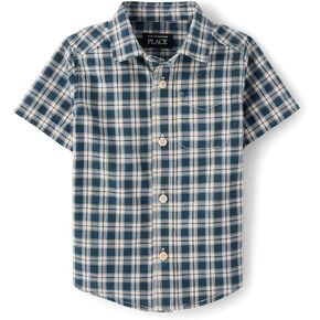 The Children's Place ، Baby Boys ، and Toddler Poplin Short Sleeve Button Down Down ، Cosmos ، 12 شهرًا ، 18 شهرًا in Kuwait