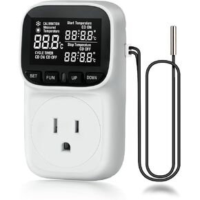 Digital Temperature Controller, Thermostat Outlet with LCD Display | 15A/1800W, Heating & Cooling Mode, -40℉~210℉, 4 Timing Modes, For Greenhouse Incubator Homebrew Reptile Tank in Kuwait