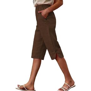 Capri Pants for Women High Waisted Straight Leg Lightweight Trousers Casual Work Solid Capris with Pockets in Kuwait