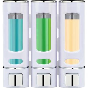 Shampoo and Conditioner Dispenser, Shower Soap Dispenser Wall Mounted 2 Chamber 400ml, Refillable Shampoo Conditioner Body Wash Dispenser with Labels for Bathroom Kitchen Hotel Home(Black) in Kuwait