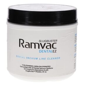 منظف ​​خط فراغ الأسنان من DentalEZ Ramvac SlugBuster، مسحوق، 40 أونصة، 900146 - غير رغوي وغير مكلور - متوافق مع جميع أنظمة فراغ الأسنان وفواصل الملغم - يصنع 80 جالونًا in Kuwait