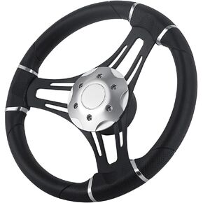 13.8" Boat Steering Wheel with Polished Aluminum Spokes, Destroyer Style Marine Steering Control, 3-Spoke Anti-Slip Steering Wheel for Marine Boats, Vessels, Yachts, Seastar (M0318AAB) in Kuwait