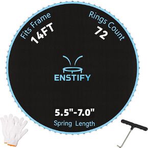 14ft Trampoline Mat Replacement 72/88 V-Hooks Standard & Upgraded with Pad-Protecting Edge, Fits 5.5-7.0in Springs, Anti-Friction UV-Resistant Reinforced, with Installation Kit in Kuwait