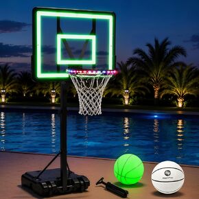 Pool Basketball Hoop with Light, Adjustable Height & Movable Base Poolside Basketball Hoop Inground Goal Toys for Party Game, Include Standard Ball, Glow Ball, Glow Backboard & LED Rim in Kuwait