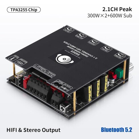S600X Bluetooth 5.2 لوحة مضخم الصوت، HiFi Stereo Amp 2.1 Channel 300W*2+600W W/Treble & Bass/BT USB AUX Inputs/DC 19-51V Sub مكبرات الصوت لمكبرات الصوت DIY in Kuwait