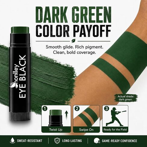 Dark Green Eye Black Stick for Sport, Anti-Glare EyeBlack Baseball Football Softball Lacrosse Gear Accessories, Waterproof Last All Game, High Pigmented, Smooth Application in Kuwait