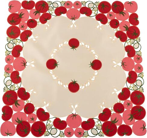 LINENS ART AND THINGS، تصميم طماطم أحمر ووردي مع أوراق خضراء مطرزة، قطعة مركزية للطاولة (مربع 33 بوصة) in Kuwait