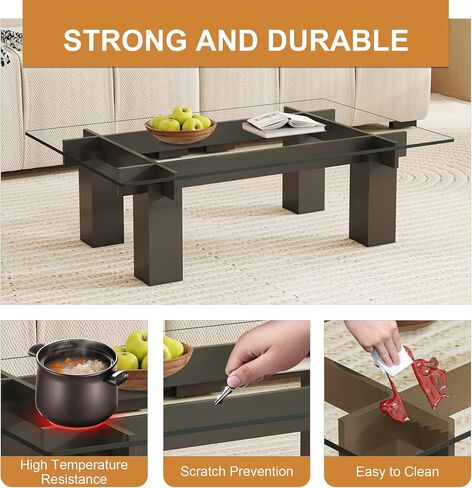 Rectangle Tempered Glass Table Top, Clear Surface 1/4" Thick Flat Polished Edge for Furniture Protection Patio Dining Coffee End Tables in Kuwait