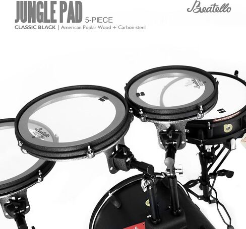 Jungle Pad Compact Portable Adult 5pc Drum Set, 1.5 inches ultra-thin steel drum Cavity,14 Inches Complete Full Size Kit with Bass, Toms, Snare, Floor,Stands, Hi-Hat Pedal,Drum Pedal,Black in Kuwait