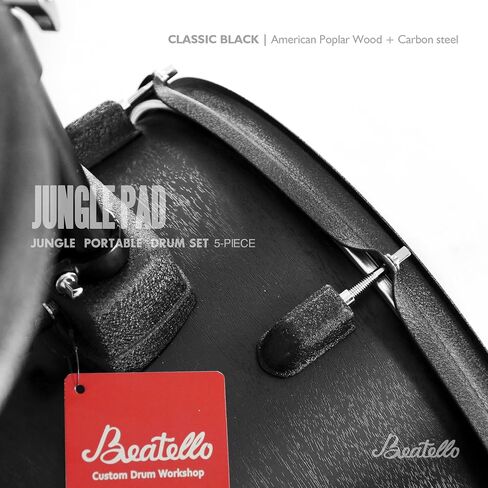 Jungle Pad Compact Portable Adult 5pc Drum Set, 1.5 inches ultra-thin steel drum Cavity,14 Inches Complete Full Size Kit with Bass, Toms, Snare, Floor,Stands, Hi-Hat Pedal,Drum Pedal,Black in Kuwait