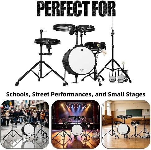 Jungle Pad Compact Portable Adult 5pc Drum Set, 1.5 inches ultra-thin steel drum Cavity,14 Inches Complete Full Size Kit with Bass, Toms, Snare, Floor,Stands, Hi-Hat Pedal,Drum Pedal,Black in Kuwait