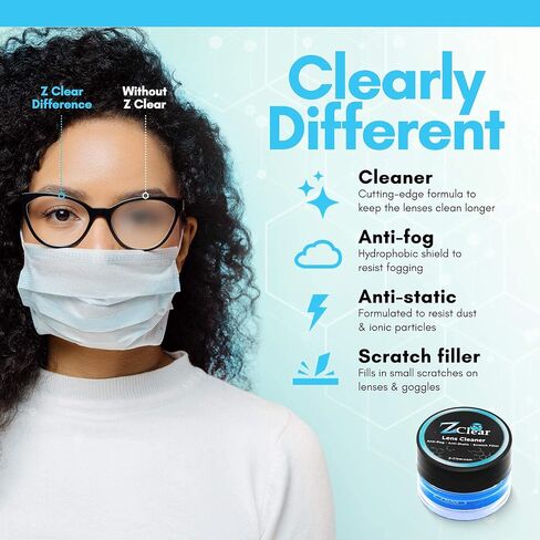 منظف ​​العدسات ومعجون مضاد للضباب للنظارات والأقنعة — Z Clear | ينظف بعمق ويبقى خاليًا من الضباب لمدة 1-3 أيام | التزلج، التزلج على الجليد، الغوص، حاجب الدراجة النارية | آمن على جميع الطلاءات | خالي من الكحول | صنع في الولايات المتحدة الأمريكية in Kuwait