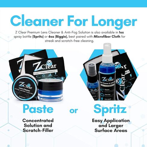 منظف ​​العدسات ومعجون مضاد للضباب للنظارات والأقنعة — Z Clear | ينظف بعمق ويبقى خاليًا من الضباب لمدة 1-3 أيام | التزلج، التزلج على الجليد، الغوص، حاجب الدراجة النارية | آمن على جميع الطلاءات | خالي من الكحول | صنع في الولايات المتحدة الأمريكية in Kuwait