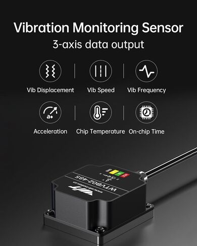 WitMotion WTVB02-485 IP68 مستشعر اهتزاز مقاوم للماء، Modbus 3 محاور (XYZ) إزاحة الاهتزاز (30000um) + السرعة (100 مم / ثانية) + السعة (180 درجة)، لتحليل الآلات (محول طاقة الاهتزاز متعدد التوصيلات) in Kuwait
