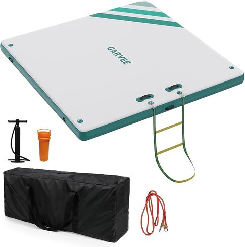 Inflatable Floating Dock Platform – Non-Slip Air Mat Island, Gradient White & Orange Design, Durable PVC Raft – Stable Multi-Person Swim Platform for Lake, Pool, Beach, Water Recreation, in Kuwait