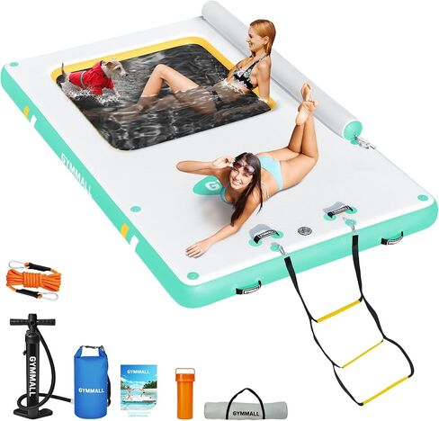 Inflatable Floating Dock, Inflatable Dock Floating Platform with Mesh, Non-Slip EVA Platform and Rope Ladder, Inflatable Water Floating Dock Island Raft for Boats, Pool, Lake, Beach, Ocean in Kuwait