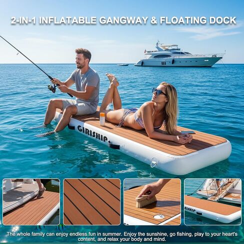 6.6FT/10FT Inflatable Gangway for Yachts, Heavy Duty Inflatable Dock Floating Platform, Non-Slip Floating Dock Deck Connect Boat to Shore, for Yacht Boats or Water Activities in Kuwait