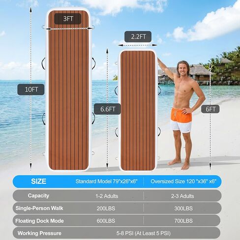6.6FT/10FT Inflatable Gangway for Yachts, Heavy Duty Inflatable Dock Floating Platform, Non-Slip Floating Dock Deck Connect Boat to Shore, for Yacht Boats or Water Activities in Kuwait
