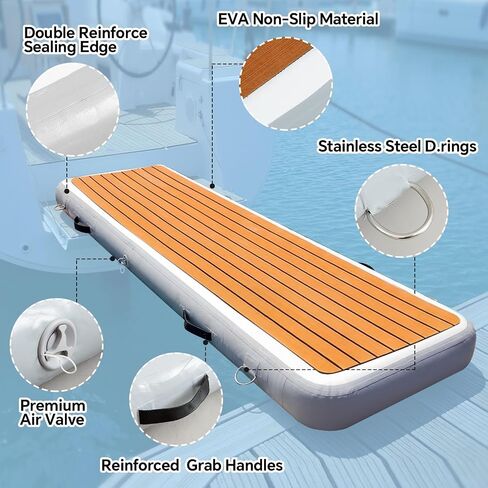 Inflatable Gangway for Boats and Yachts, 6.56 ft Gangway for Boat Dock, Portable, Durable PVC, Non-Slip Surface, Stainless Steel D-Rings, for Sport Yacht Dock Water Platform in Kuwait