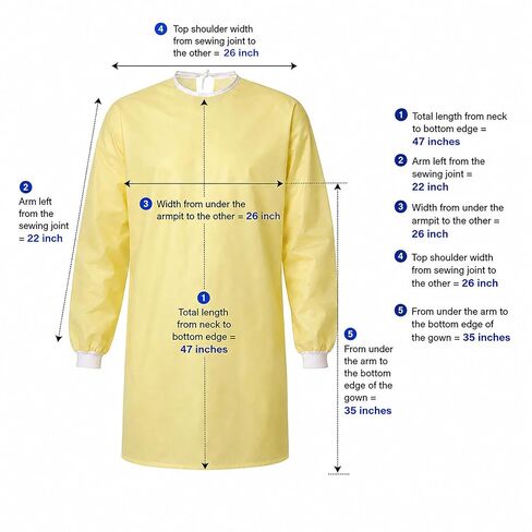 Reusable Level 1 Yellow Isolation Gown 50% Cotton / 50% Polyester Blend for Dentists, Hygienists, Doctors, Nurses and Medical Personnel - One Size (1) in Kuwait