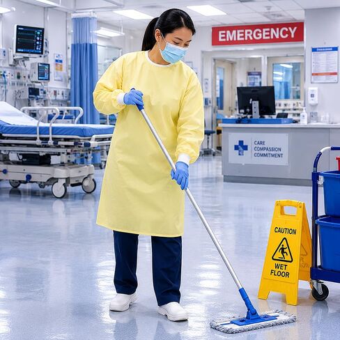 Reusable Level 1 Yellow Isolation Gown 50% Cotton / 50% Polyester Blend for Dentists, Hygienists, Doctors, Nurses and Medical Personnel - One Size (1) in Kuwait